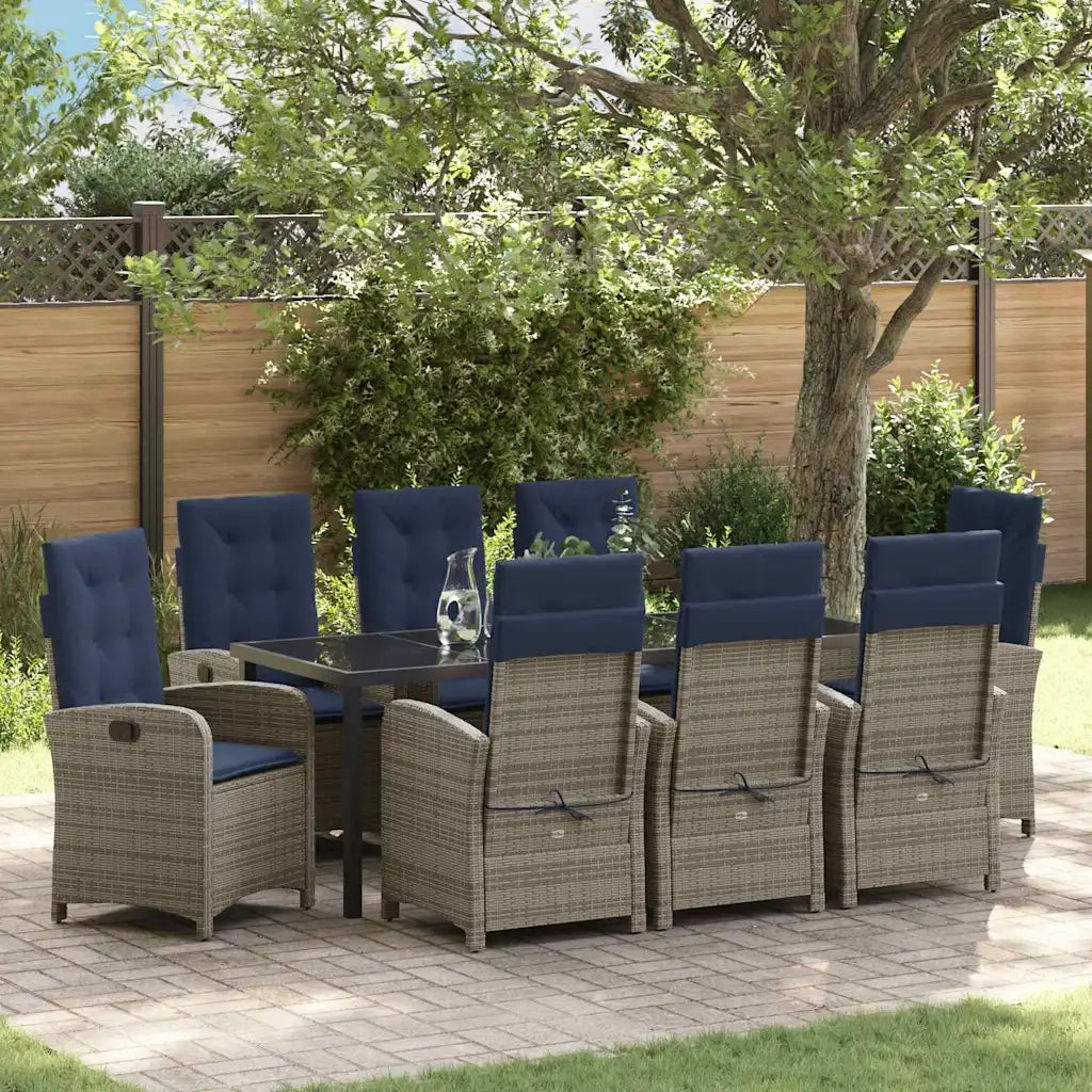 vidaXL Set da Pranzo per Giardino 9 pcs Grigio polyrattan