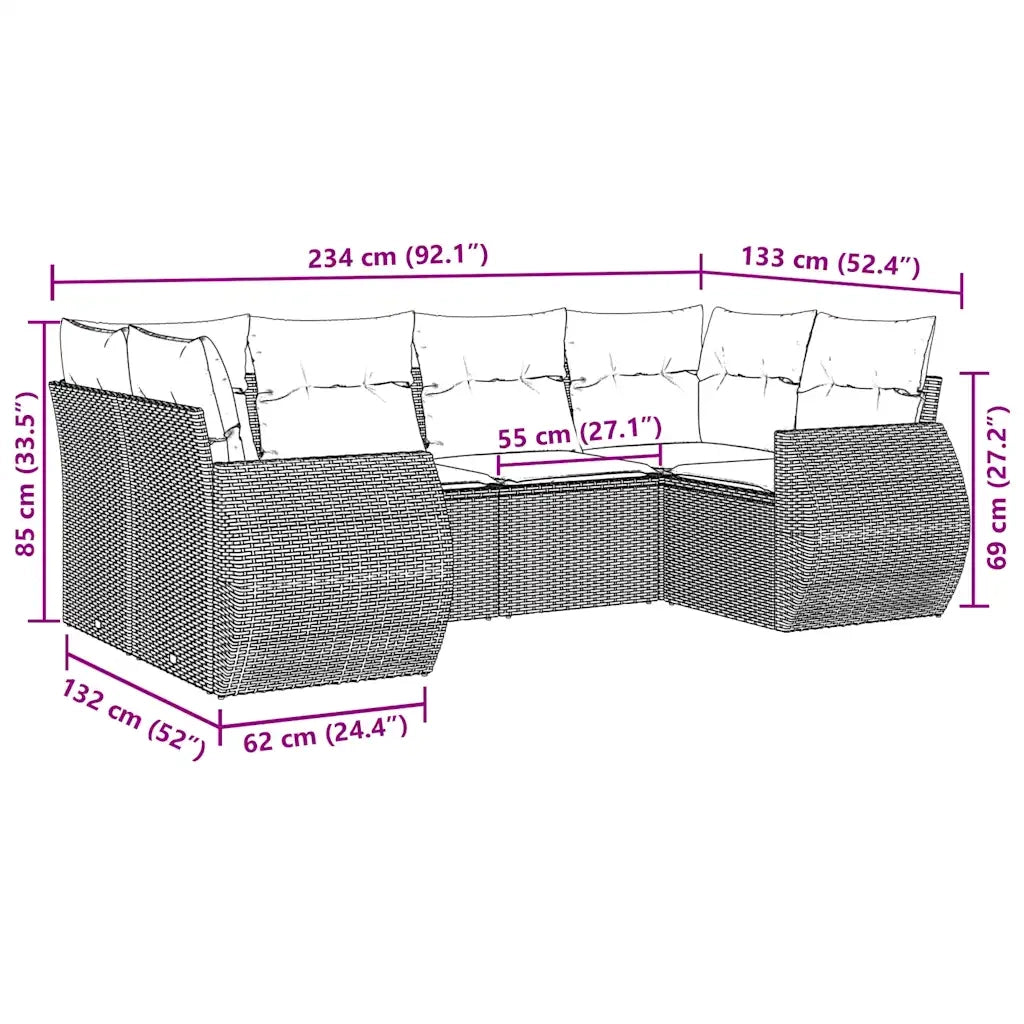 Set Divano da Giardino 6 pz con Cuscini Nero in Polyrattancod mxl 88812