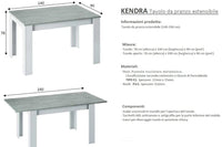 KIT TAVOLO ALLUNGABILE KENDRA CM 90X140/190X78 BIANCO / CEMENTO