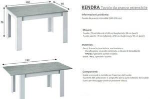 KIT TAVOLO ALLUNGABILE KENDRA CM 90X140/190X78 BIANCO / CEMENTO