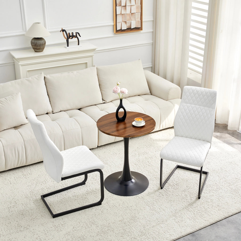 Set Tavolo Rotondo e 2 Sedie da Pranzo ¨C Xylo ¨C Piano MDF, Gambe Nero, Schienale Bianco