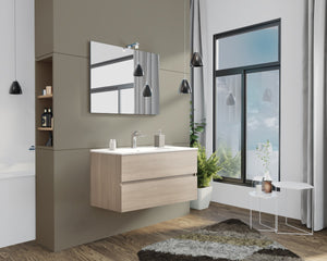MOBILE BAGNO CON LAVABO E SPECCHIO INCLUSI FINITURA ROVERE FUMO 105X47X53H Cm