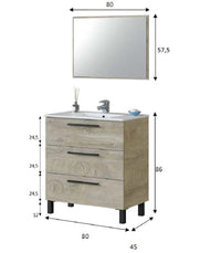 Mobile Bagno sottolavabo H86x80x45 Cm con specchio mod.ALASKA finitura Rovere
