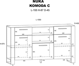 Mobile Credenza Nuka Cm 155 x 45 x 87H colore Rovere Rustico