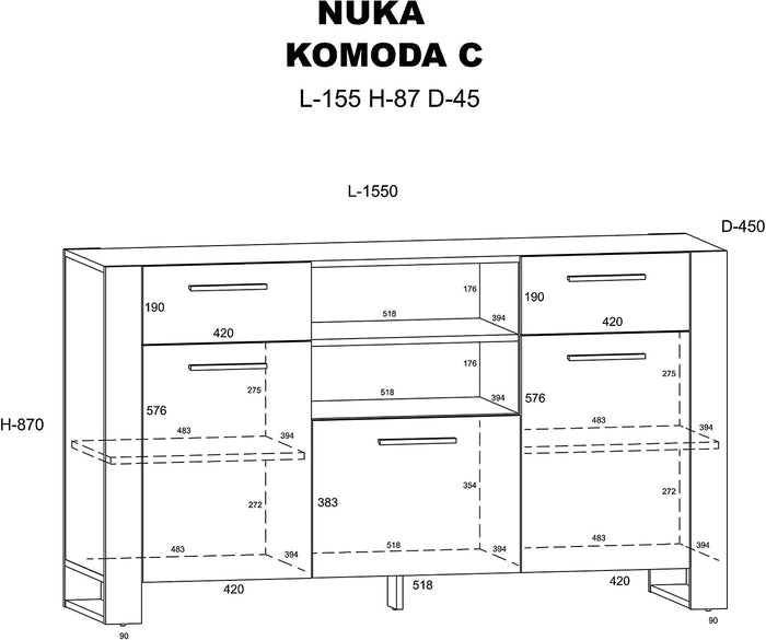 Mobile Credenza Nuka Cm 155 x 45 x 87H colore Rovere Rustico