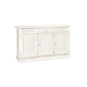 Credenza 3 ante 3 cassetti arte povera in legno massello e mdf con rifinitura in bianco 156x42x85 H