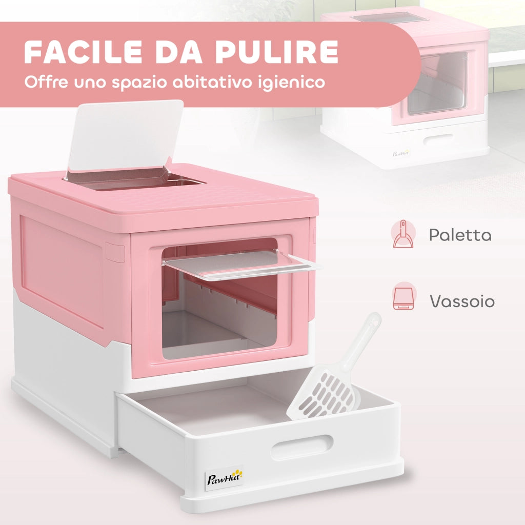 Lettiera Chiusa per Gatti 47,5x35,5x36,7 cm 2 Porte e Vassoio Estraibile in PP Rosa e Bianco