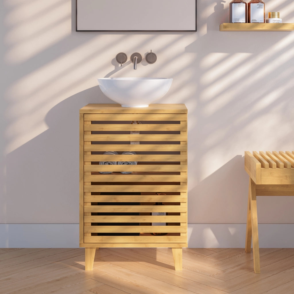 Armadio Sottolavabo Iveland in Bambù per Lavabo da Appoggio 60 x 40 x 30 cm [en.casa]