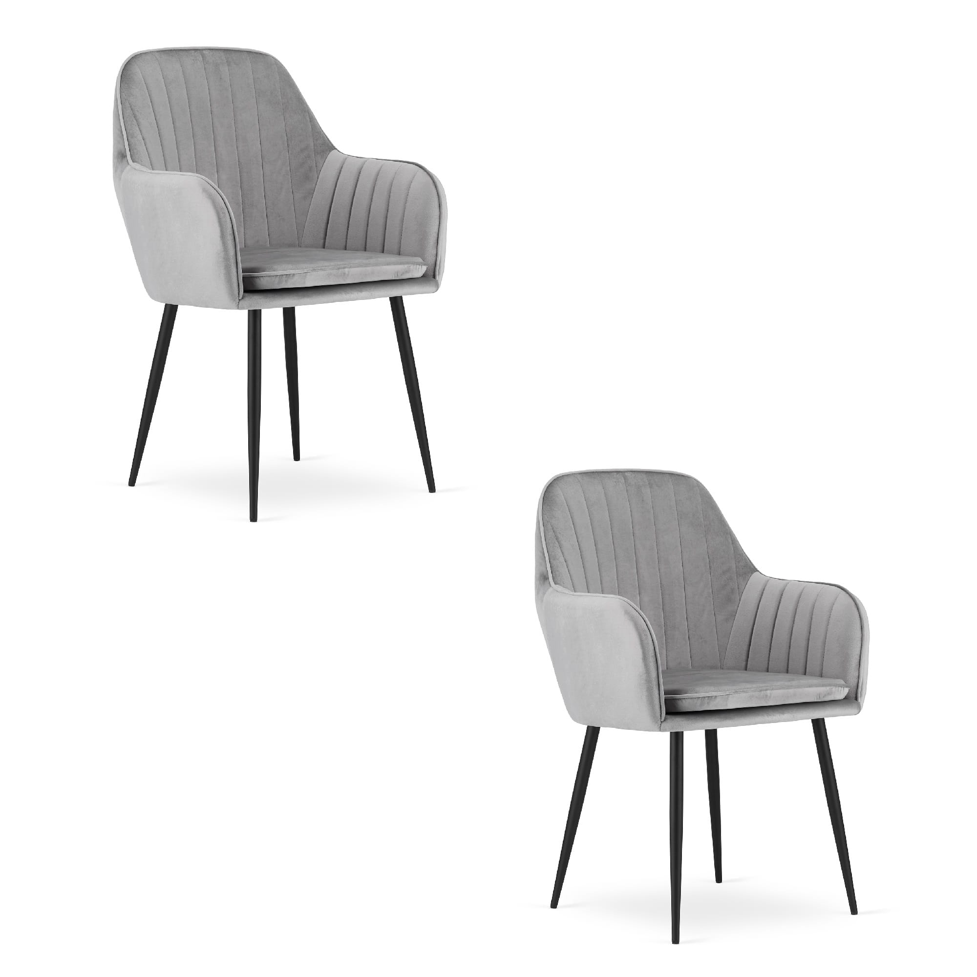 Sedia Valora LUGO in velluto grigio argento con gambe nere per soggiorno x2