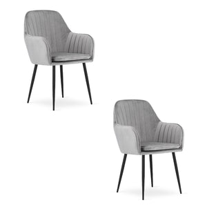 Sedia Valora LUGO in velluto grigio argento con gambe nere per soggiorno x2