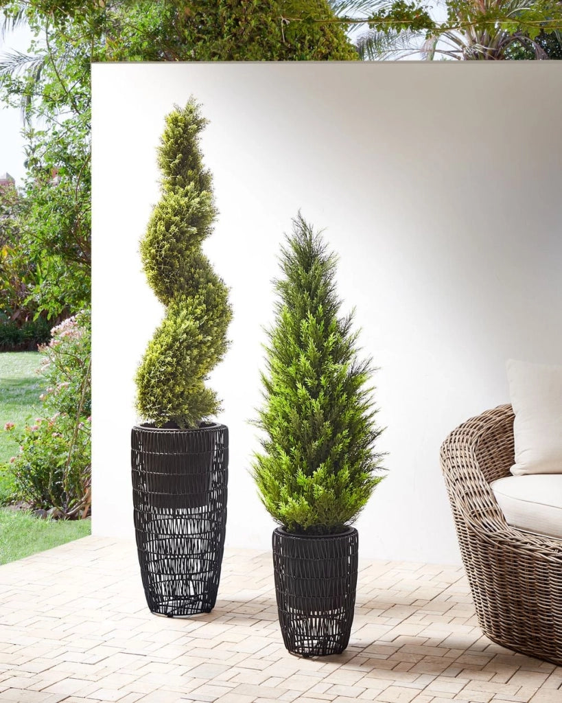 Set di 2 vasi in finto rattan con inserto nero per interni ed esterni