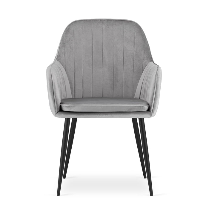 Sedia Valora LUGO in velluto grigio argento con gambe nere per soggiorno x2