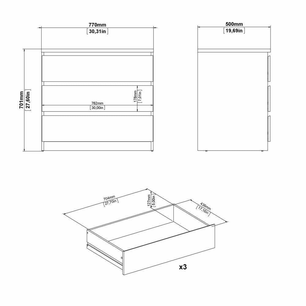 Cassettiera Artic, Settimino multiuso, Comò camera da letto, Mobile con cassetti, 77x50 h70 cm, Cemento e Bianco lucido