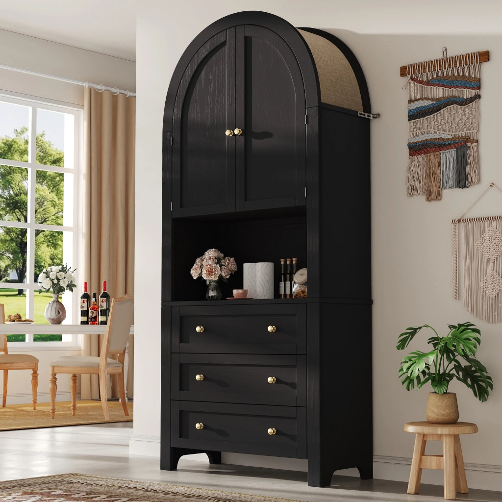 OKWISH Mobile Contenitore Alto con 3 Cassetti, 2 Ante e Vano Aperto, Dispositivo Antiribaltamento, 70 x 35 x 180 cm