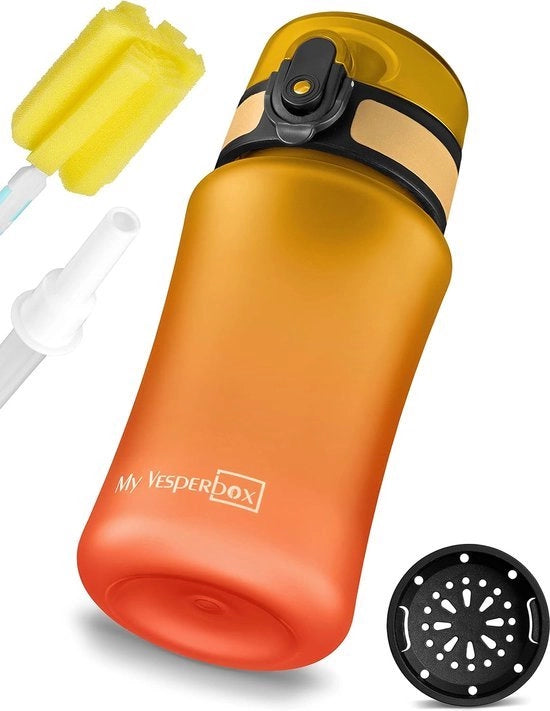 bottiglia per bambini, senza lattosio - 350ml, 500ml, 750ml - con cannuccia o filtro - bottiglia leggera in Tritan per acqua - BPA gratuita - per l'asilo nido, scuola (rosso - arancione 350ml)