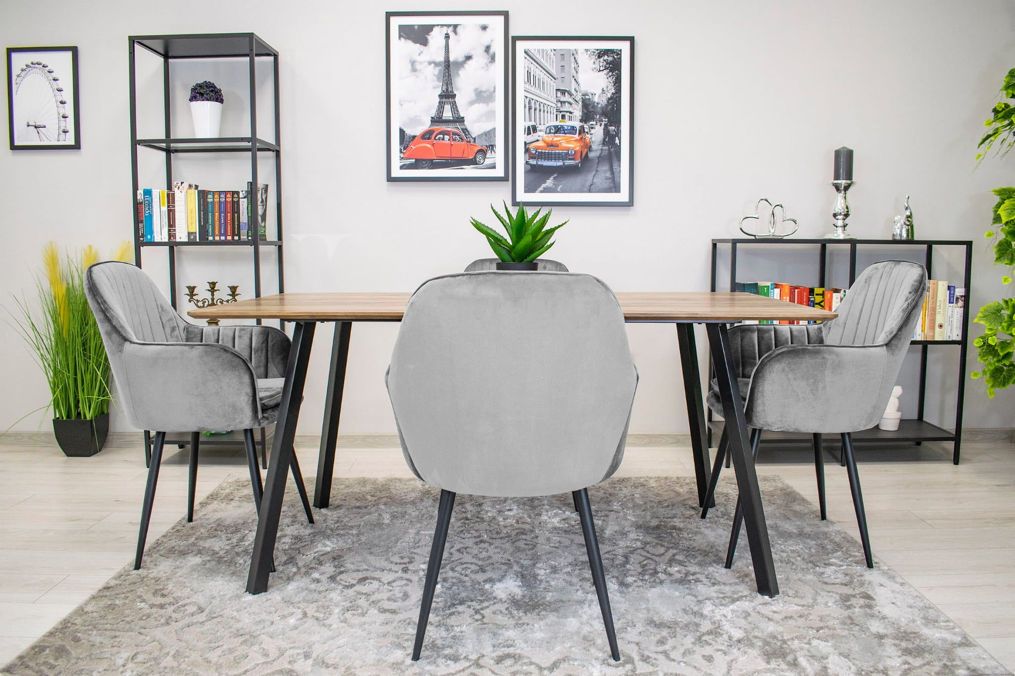 Sedia Valora LUGO in velluto grigio argento con gambe nere per soggiorno x2