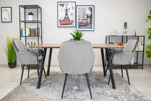 Sedia Valora LUGO in velluto grigio argento con gambe nere per soggiorno x2