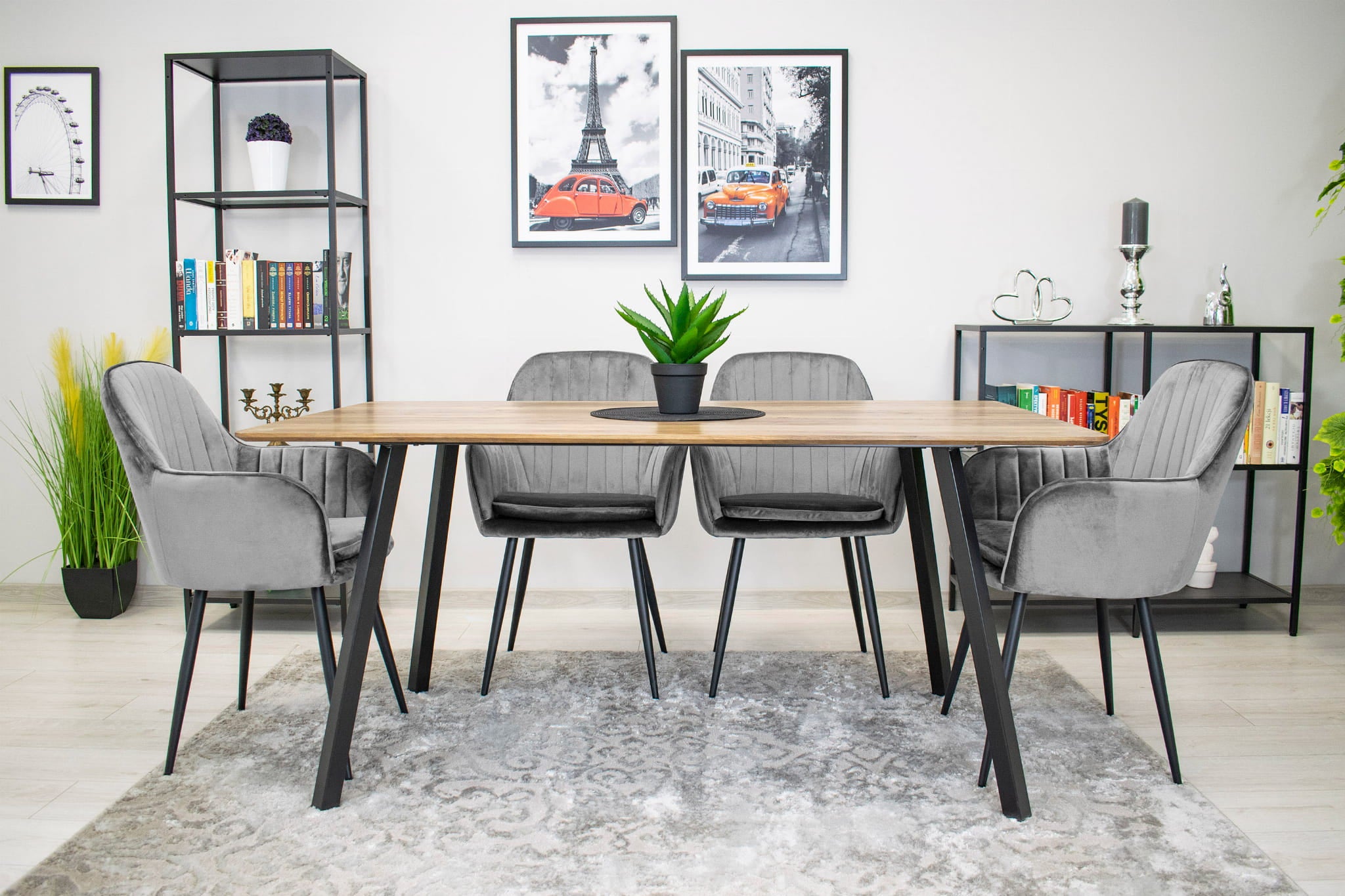 Sedia Valora LUGO in velluto grigio argento con gambe nere per soggiorno x2