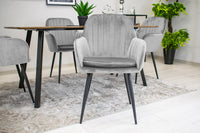 Sedia Valora LUGO in velluto grigio argento con gambe nere per soggiorno x2