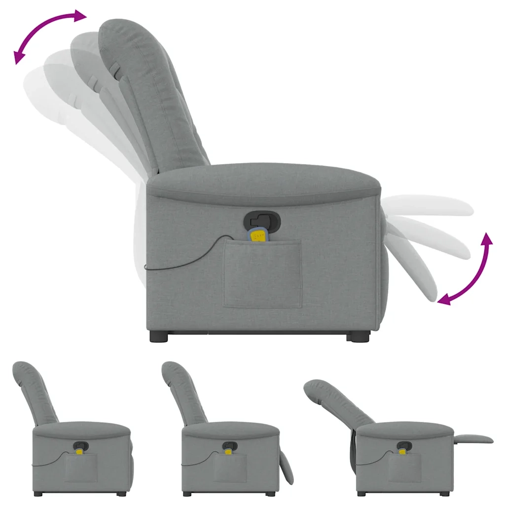 Poltrona | Sedia Relax Alzapersona Massaggi Reclinabile Grigio Chiaro Tessuto