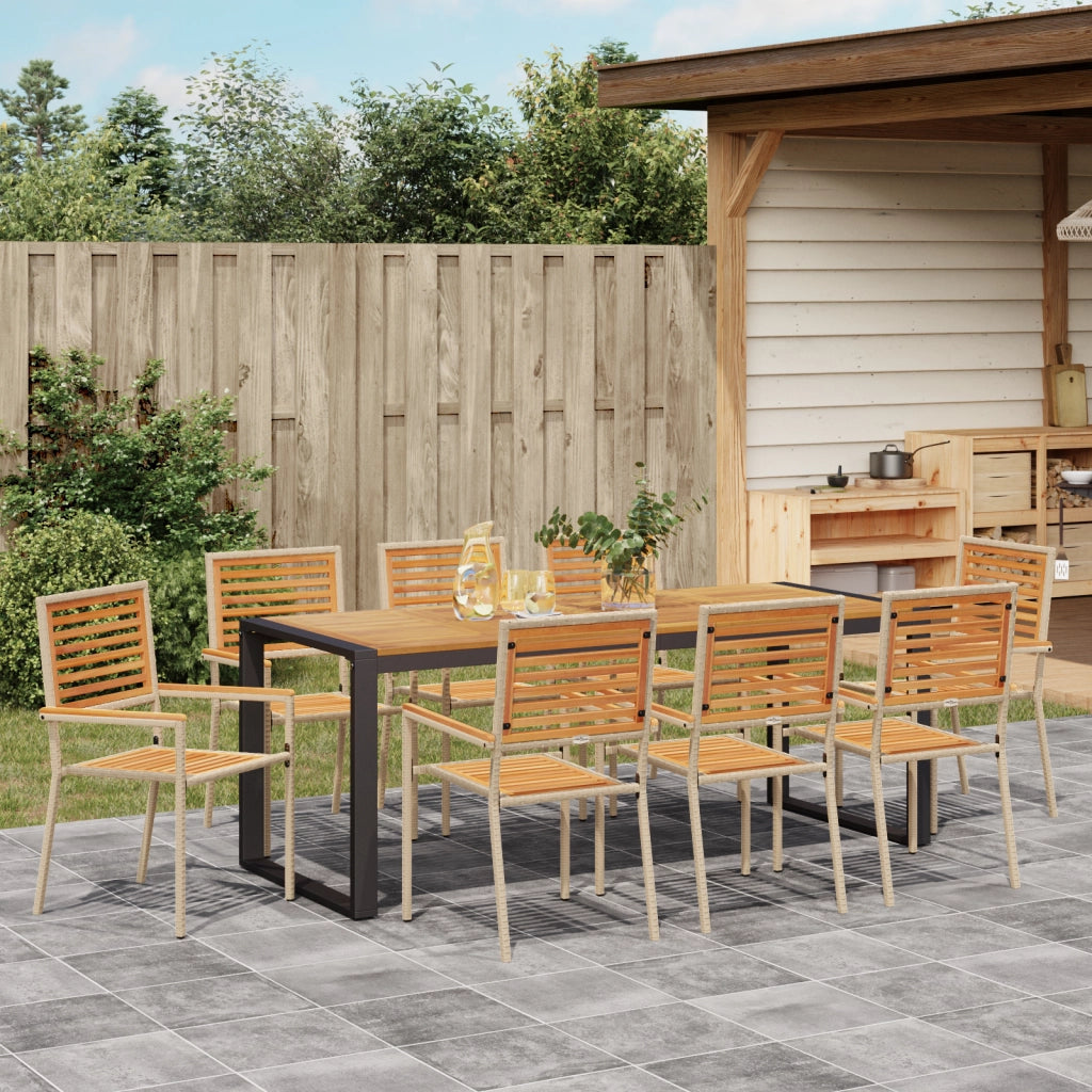Set da pranzo da giardino  9 pezzi beige in polyrattan acacia