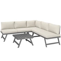 Set da giardino d'angolo e convertibile 4 pezzi con 2 divani, 1 poltrona ad angolo e 1 tavolino basso