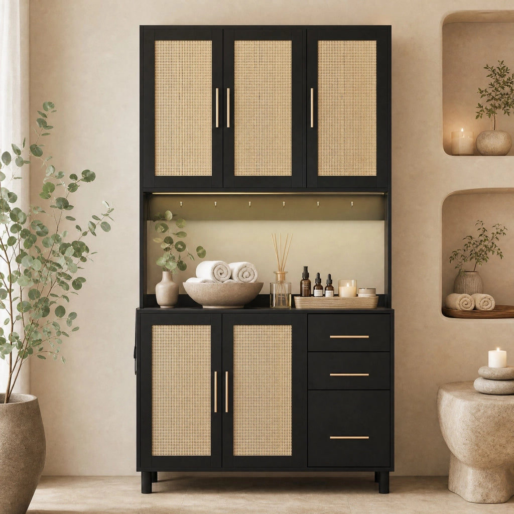 Credenza da cucina LED 100x40x183 cm con prese e USB