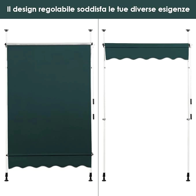Tenda da Sole per Esterno, Tenda da Sole a Morsetto per Balcone con Struttura Telescopica e Tessuto Resistene ai Raggi Solari, Regolabile in Altezza e in Angolazione (150 cm,Verde)