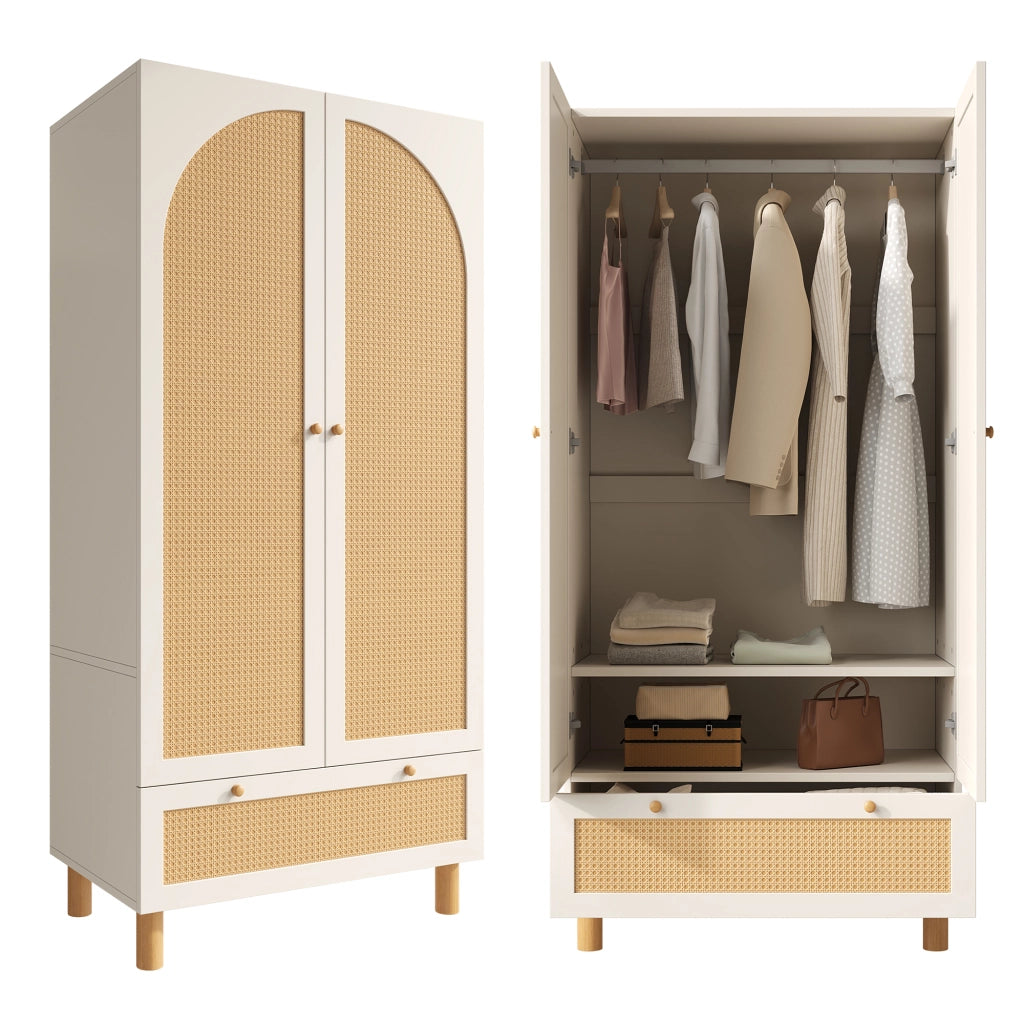 Armadio con 2 ante, ripiani regolabili e barra appendiabiti, per camera da letto e ingresso, bianco, 180,5 × 85,5 × 52 cm
