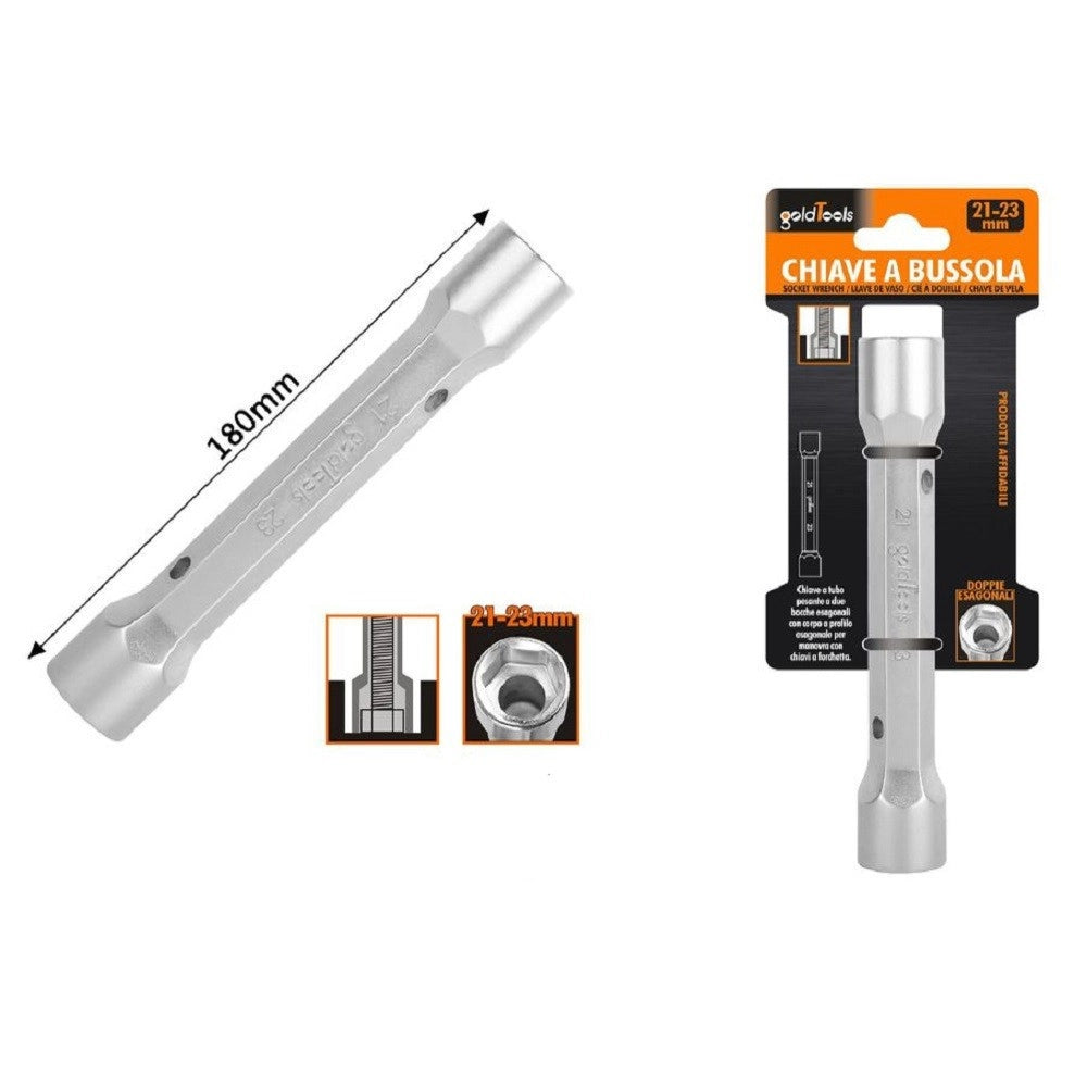 Trade Shop - Chiave A Bussola Tubo Esagonale Da 180 Mm Doppie Bocche Esagonali 21-23 Mm 97555 -