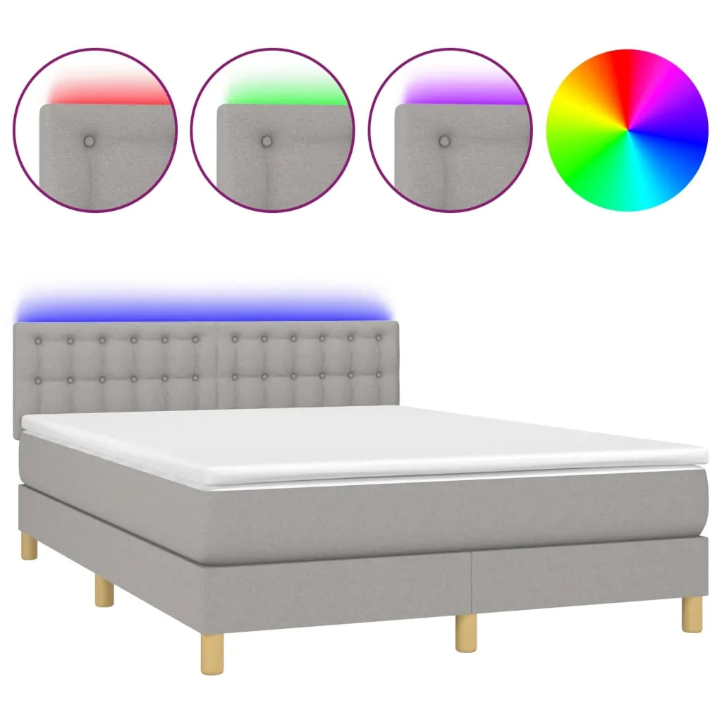 Letto a Molle Materasso e LED Grigio Chiaro 140x200 cm Tessuto 3134037