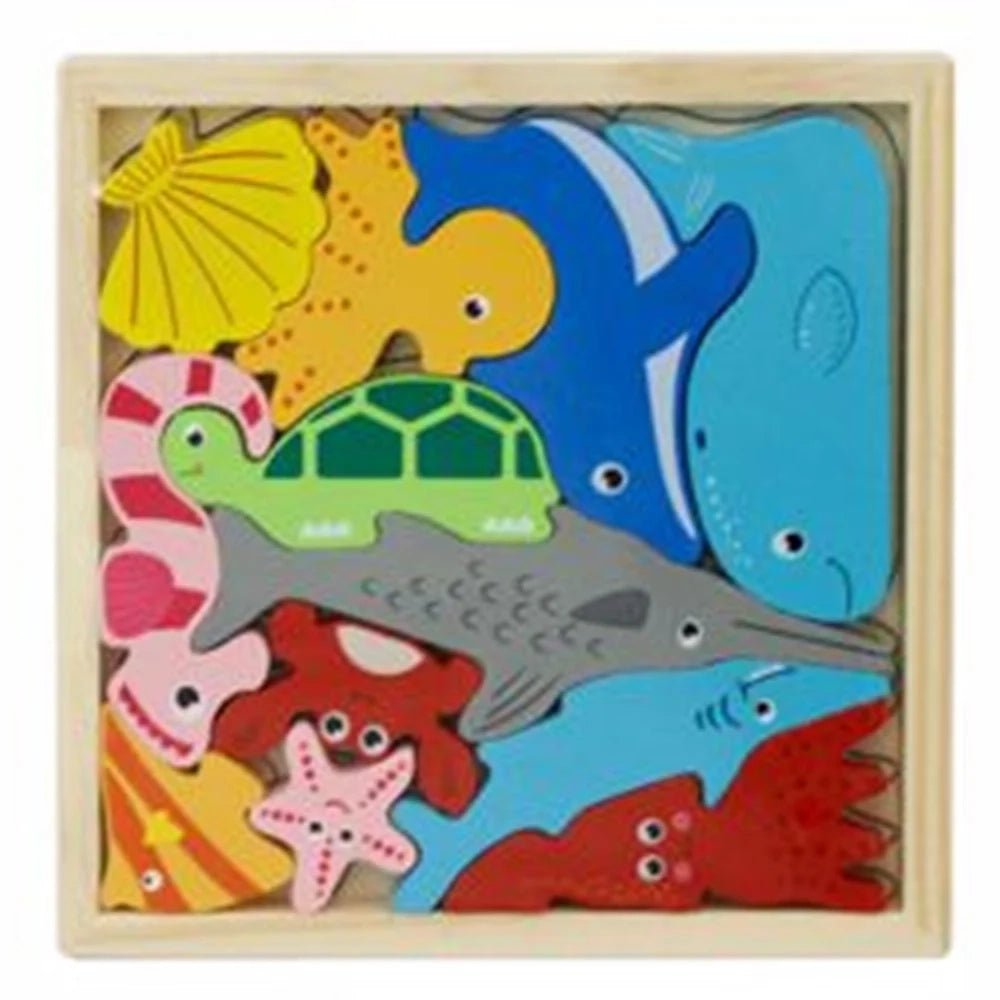 Trade Shop - Puzzle 3d A Incastro In Legno Forma Animali Marini Per Bambini Gioco Educativo 07936 -