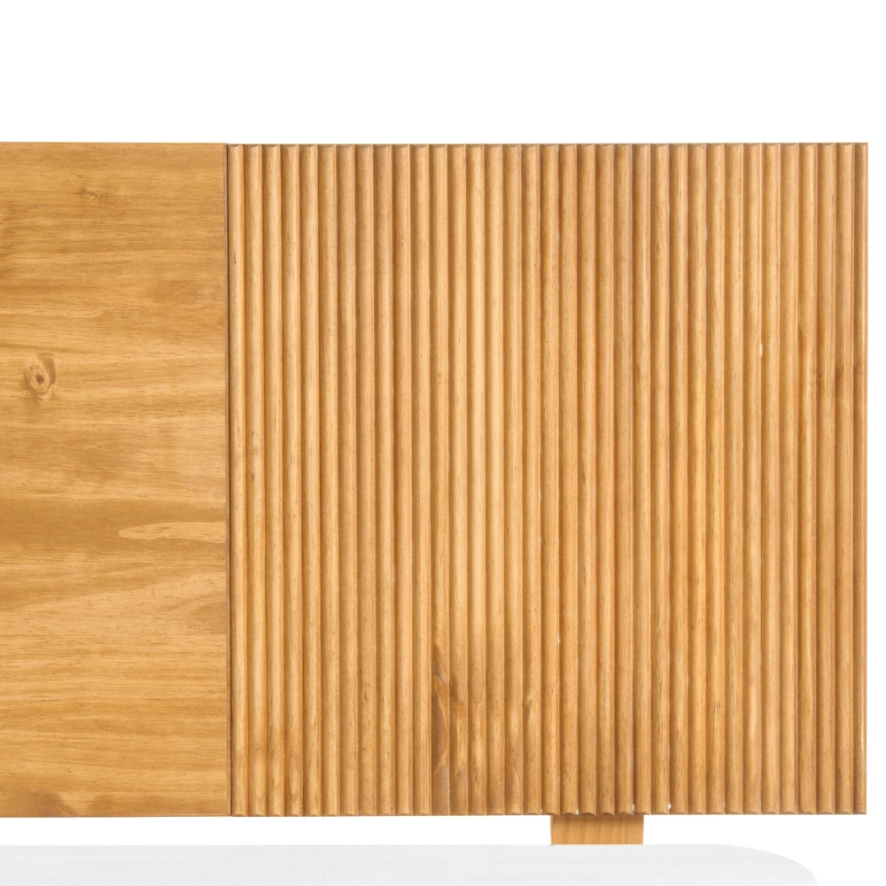 Letto con rete in legno di pino naturale color marrone chiaro, 120 x 200 cm, con testiera in stile scandinavo