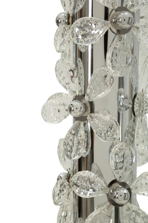 Lampada da Terra Silver Flower Ø45x157 cm in Ferro e Metallo e Tessuto e Vetro Argento e Bianco