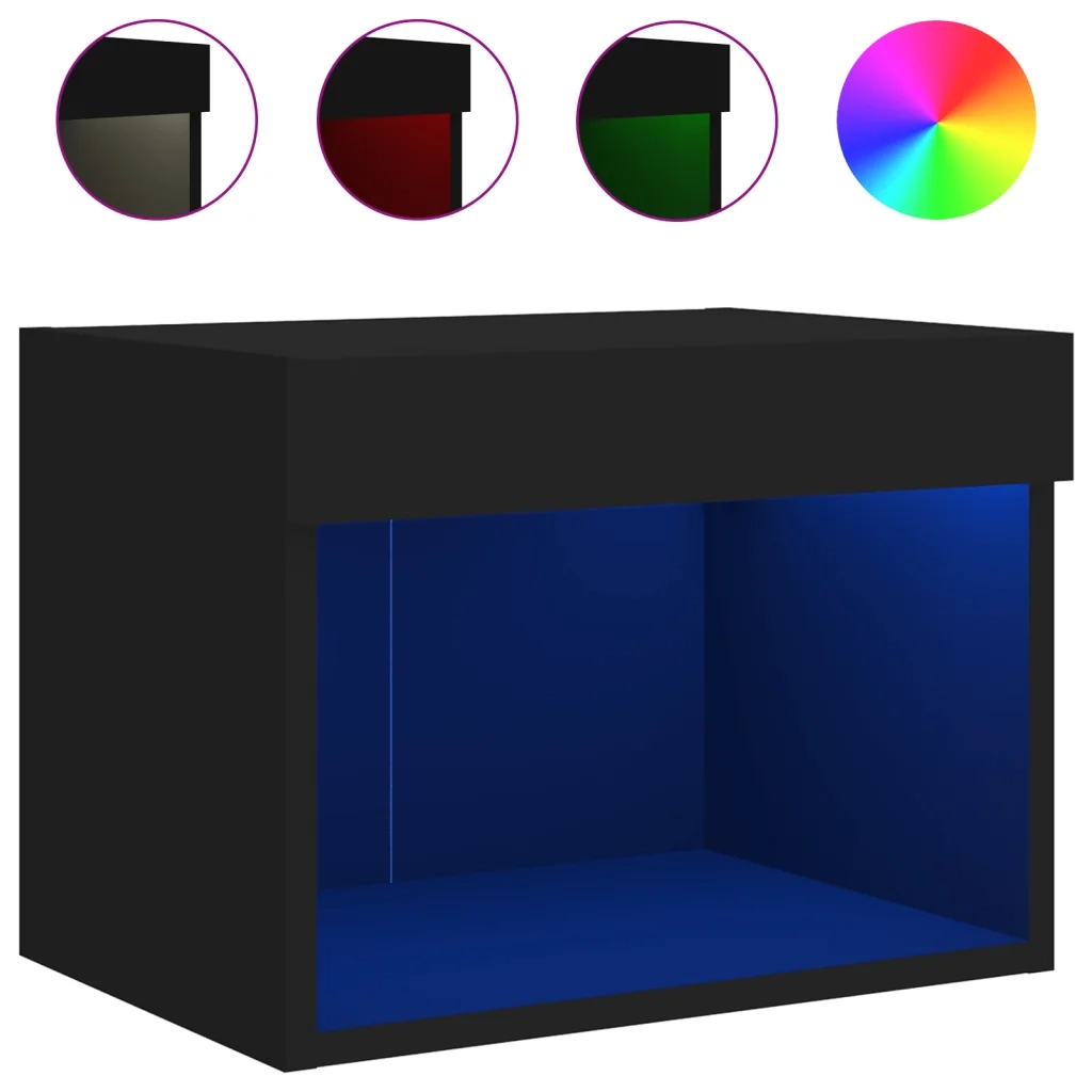 Comodino con Luci LED a Parete-Tavolino da notte Nero 315481