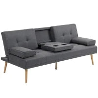 Divano Letto 3 Posti Reclinabile con 2 Braccioli Staccabili, in Tessuto Effetto Lino e Legno di Pioppo, 181x77x78 cm