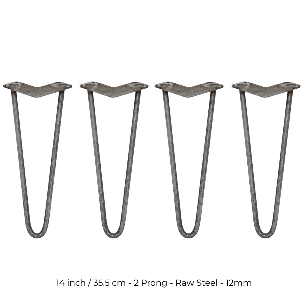 4 Gambe per Tavolo a Forcina SkiSki Legs 35,5cm Acciaio Naturale 2 Rebbi 12mm