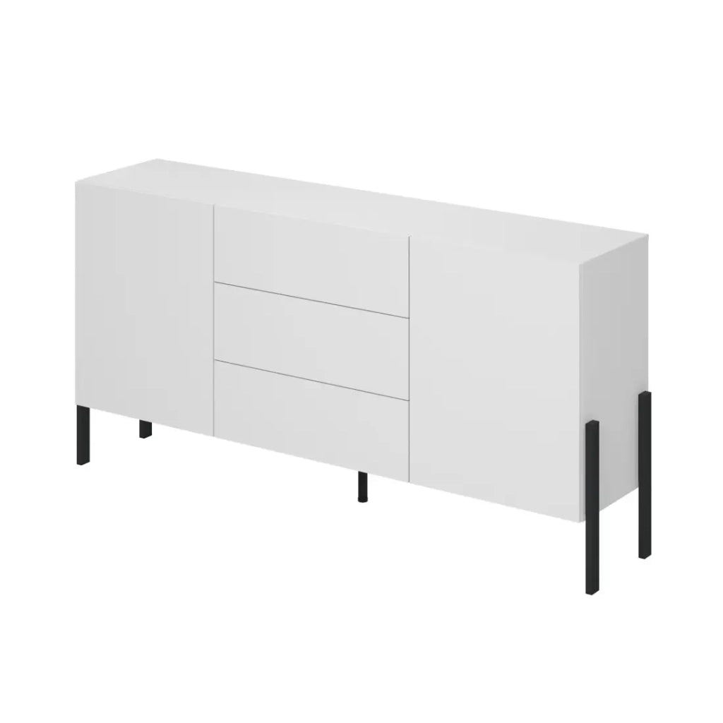 Buffet SALMA 2 porte & 3 cassetti Push-to-Open – Bianco Super Opaco & Nero Opaco, 184×90×40 cm