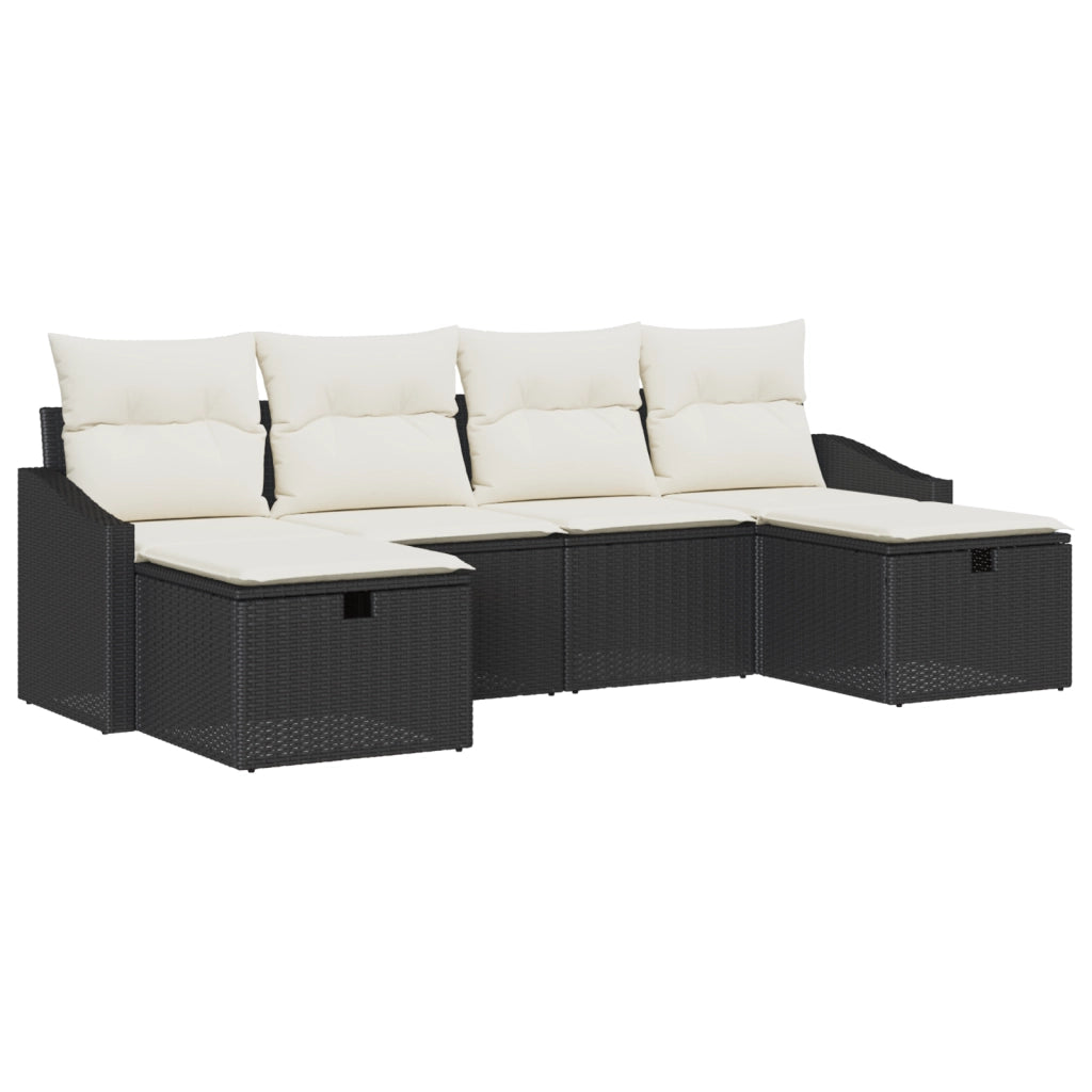Set Divano da Giardino 6 Pezzi con Cuscini Nero Polyrattan