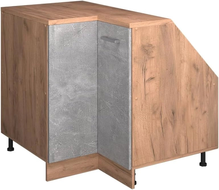 Mobile sottotetto Mobile angolare Rion, Calcestruzzo, 75.6 x 81.6 cm con 1 porta, carcassa dell’armadio profondità 60 cm, adatto per il salvaspazio sotto tetti spioventi