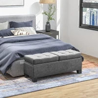 Panca Fondoletto Contenitore in Tessuto con Imbottitura Trapuntata, 116x41x47cm, Grigio