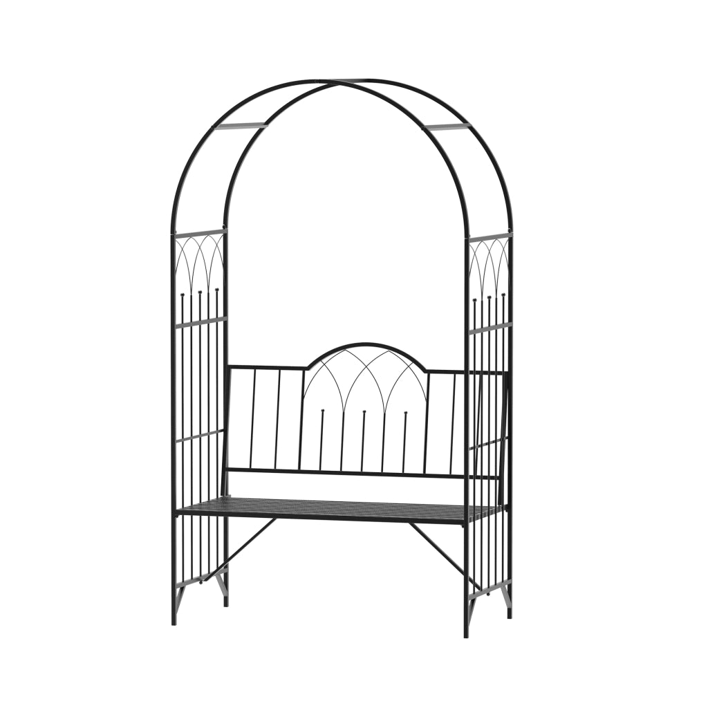 Arco da Giardino Metallico con Panchina ¨C zephmum ¨C Nero 115x59x203 cm