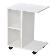 EasyComfort Tavolino da Salotto a C con 2 Ripiani Aperti e 4 Ruote Girevoli, in MDF e PE, 45x35x58 cm, Bianco