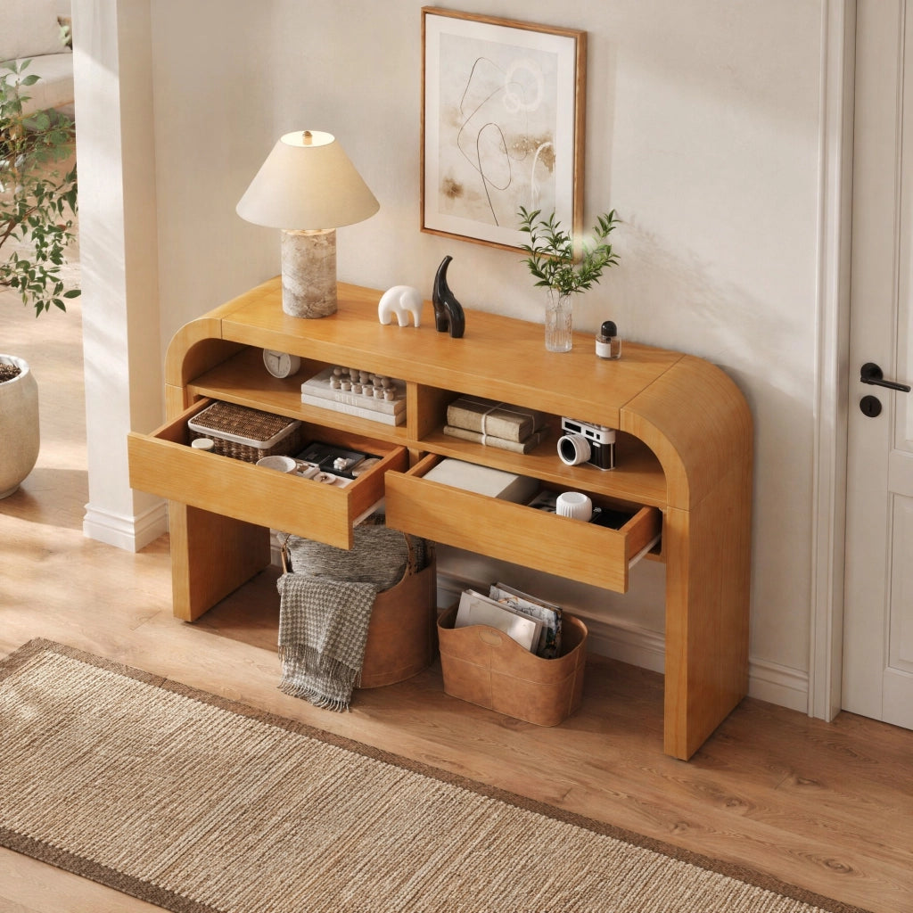TAVOLINO CONSOLLE 120x35.5x76.5 cm 2 cassetti MDF Naturale