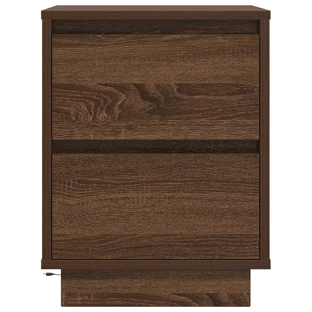 Comodino con Luci LED Rovere Marrone 38x34x50 cm