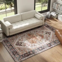 Tappeto Bohemien Antiscivolo e Lavabile a Pelo Corto per Soggiorno e Camera, 230x160 cm, Marrone