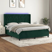 Letto a Molle con Materasso e LED Verde Scuro 160x200cm Vellutocod mxl 99457
