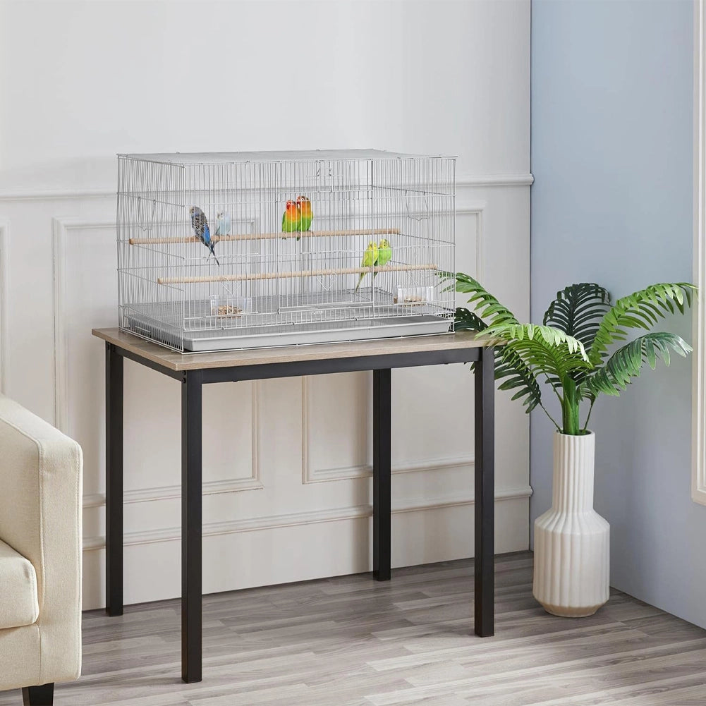 Gabbia Voliera per Uccelli Pappagalli con 2 Mangiatoie 77.5x46.5H46 cm Grigio