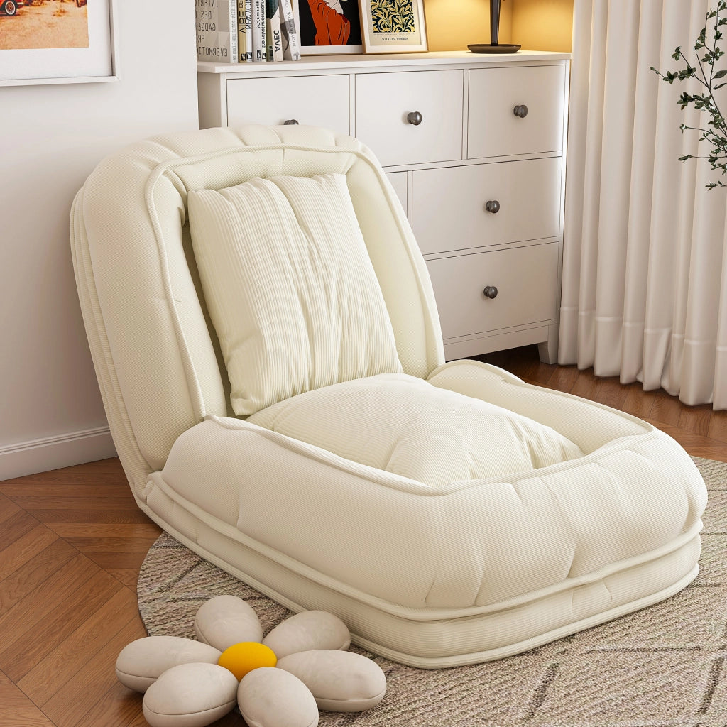 Divano letto pieghevole ergonomico con schienale regolabile a 5 posizioni e 2 cuscini in tessuto bianco sporco