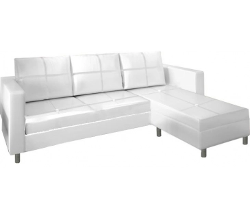 Divano 3 posti con pouf reversibile dx/sx in ecopelle bianco 205cm Sicorage Sufly